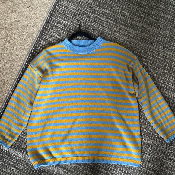BOOGZEL apparel blue/yellow stripped small sweater - Picture 3 of 3